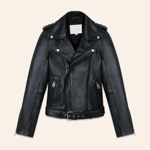 Maje Black Lambskin Motorcycle Biker Jacket Belted Women EU Size 38 US 6